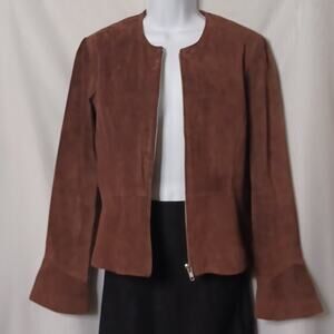 Shape FX Women's Brown Suede Leather Jacket Zipper Closure Front. Size 12